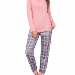 Womens Pyjama Set Cotton Winter Pyjamas 2 Pieces Pjs Long Sleeve Pajama Top and Full Length Plaid Sleep Pants Loungewear Set