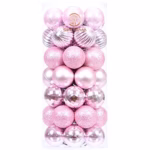 Sea Team 46-Pack Christmas Ball Ornaments with Strings, 30mm/1.18" Mini Size Baubles, Shatterproof Plastic Christmas Bulbs, Hanging Decorations for Xmas Tree, Holiday, Wedding, Party, Pink