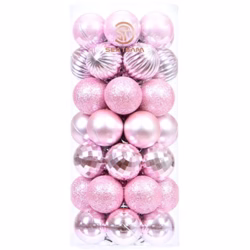 Sea Team 46-Pack Christmas Ball Ornaments with Strings, 30mm/1.18" Mini Size Baubles, Shatterproof Plastic Christmas Bulbs, Hanging Decorations for Xmas Tree, Holiday, Wedding, Party, Pink