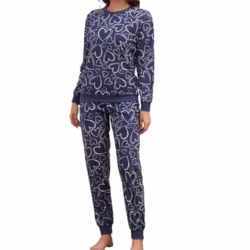 The Essentials Wardrobe Ladies Fleece Pyjama Set with Long Sleeve T-Shirt & Bottom Pants Sleepwear Loungewear Nightwear for Women Soft & Comfortable Top & Trousers Size S-XL