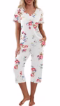 PrinStory Womens Pyjamas Set Short Sleeve T Shirt and Capri Pants Loungewear Sleepwear Pjs Sets with Pockets