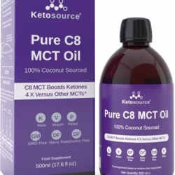 Ketosource Pure C8 MCT Oil | Boosts Ketones 4X Versus Other MCTs | Highest 99%+ Purity | 100% Coconut | Keto Diet, Fasting, Vegan Safe & Gluten Free | Premium Lab Tested Purity | Caprylic Acid | 500ml