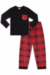 ThePyjamaFactory Children's - Boys Black/Red Pyjamas Plain Long Sleeve Top & Woven Tartan Check Bottoms
