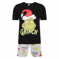 Mens The Grinch Short Pyjama Set Christmas PJ Night Wear Naughty & Nice Theme