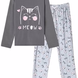MyFav Women's Sleepwear Long Sleeve Top and Pants Pyjama Set Two Piece Pjs Sets Nightwear