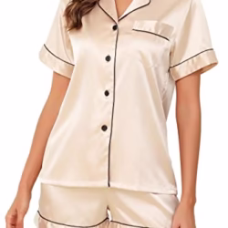 Lovasy Silk Pyjamas for Women Classic Satin Pyjama Set Button Down Ladies Pyjamas Two Piece Pjs for Women Sets Sleepwear Loungewear