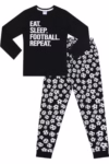 Boys Eat Sleep Football Repeat White Long Cotton Pyjamas