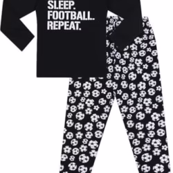 Boys Eat Sleep Football Repeat White Long Cotton Pyjamas