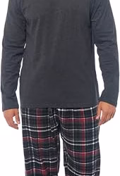 MICHAEL PAUL Mens Soft Jersey Pyjamas PJ Sets Nightwear Sleepwear Loungewear Modern Set & Check Bottoms Pyjama for Men Gifts for Him
