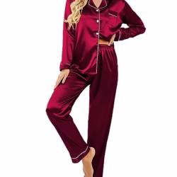 Ekouaer Pyjamas for Women Silk Satin Pyjama Bride Pjs Set Two Piece Pj Sets Button Down Sleepwear