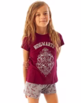 Harry Potter Girls Pyjama Set | Hogwarts Glitter Crest Long or Short Leg PJs in Burgundy & Pink | Kids Sleepwear for Bedtime, Lounging or Sleepovers | Officially Licensed Wizarding World Merchandise