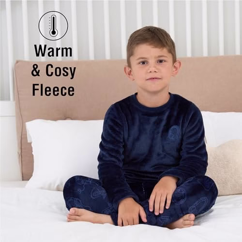 The Essentials Wardrobe Boys Fleece Pyjama Set Thick Fleece Long Sleeve Top & Bottom Pants Sleepwear Pjs Loungewear Nightwear for Kids Soft & Comfortable Top & Trousers 4-13 - Image 3