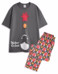 Wallace and Gromit Mens 2 Piece Pyjama Set | Adults Grey and Red All Over Print Long Leg Bottoms and Short Sleeve Night Top | Evil Penguin Feathers McGraw Graphic Print PJs | Animated Comedy Movie