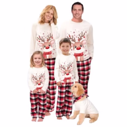 Christmas Family Pyjamas Matching Set, Long Christmas Moose Pattern PJs Outfit, Cartoon Print Xmas Sleepwear, Soft Fun Christmas Loungewear Suitable for Men, Women, Kids and Baby