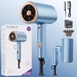 Foldable Ionic Hair Dryer 2000W Professional Blow Dryer with 2 Speed 3 Heat, Cool Shot, Diffuser & Concentrator, Styling Combs, for Men & Women, Blue