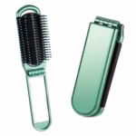 Folding Brush with Mirror for Women, Girls - Mini Hair Brush for Purse, Small Pocket with Soft Nylon Bristles and Mirror for Travel