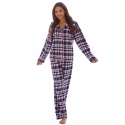 INSIGNIA Ladies Button Up Cotton Blend Flannel Traditional Pyjamas