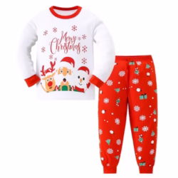 Kids Christmas Pyjamas Cotton Reindeer Santa Claus 2 Piece Toddler Pyjama Set Long Sleeve Sleepwear for Boys Girls 3-13 Years