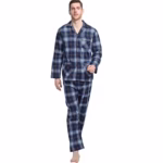 GLOBAL Mens Pyjama Sets | 100% Cotton Soft Flannel Pjs | Long-Sleeve Top Elastic and Drawstring Bottoms
