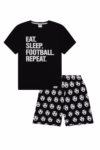 ThePyjamaFactory Boys Eat Sleep Football Repeat White Short Cotton Pyjamas