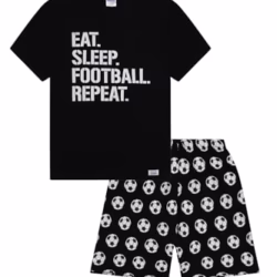 ThePyjamaFactory Boys Eat Sleep Football Repeat White Short Cotton Pyjamas