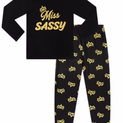 ThePyjamaFactory Girls Miss Sassy Gold Long Cotton Pyjamas PJs For Kids