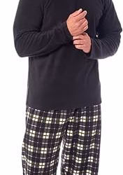 MICHAEL PAUL Mens Soft & Cosy Fleece Pyjamas | Warm PJ Set Nightwear Sleepwear Loungewear Modern Set with Check Bottoms | Soft Twosie Pyjama Set for Men Gifts for Him