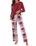 Ekouaer Womens Pyjamas Set Lounge Wear Pjs for Women Ladies Nightwear Pyjama sets with Pockets Long Sleeve Top and Plaid Bottoms
