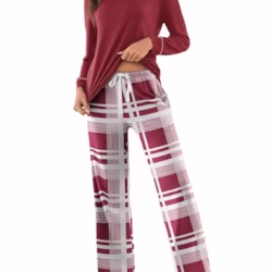 Ekouaer Womens Pyjamas Set Lounge Wear Pjs for Women Ladies Nightwear Pyjama sets with Pockets Long Sleeve Top and Plaid Bottoms