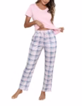 Litherday Women's Pyjamas Set Short Sleeve Cotton Pjs Loungewear Soft Nightwear Sleepwear Set with Pockets