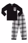 ThePyjamaFactory Boys Black and White Long Tartan Check Bottoms Pyjama Set Pjs For Kids