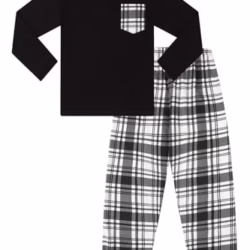 ThePyjamaFactory Boys Black and White Long Tartan Check Bottoms Pyjama Set Pjs For Kids