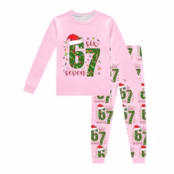 Matching Christmas Pjs for Family,Christmas Pjs 67 Meme Pyjamas Set Sleepwear Six Seven Number 6 7 Christmass Long Sleeve Pjs Jumper 2025 Tops and Pants 2 Piece Outfit