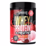 Warrior Whey Protein with Creatine Powder | Up to 34g High Protein for Muscle Growth, Strength & Recovery | Low Sugar, Low Carb, Low Fat | Lean Muscle Support | GMP Certified | Strawberry Crème