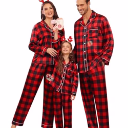 SWOMOG Family Matching Pajamas Sets Silk Pjs Set with 2 Pockets Long Sleeve Button Down Sleepwear Loungewear