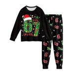 67 Meme Pyjamas Set Boys Girls Sleepwear Six Seven Number 6 7 Christmas Long Sleeve Pjs Tops and Pants 2 Piece Outfit for Kids