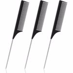 Carbon Fibre Tail Comb - 3 Piece Set, Anti Static, Heat Resistant, Fine Tooth & Teasing Comb for Women & Men, Black