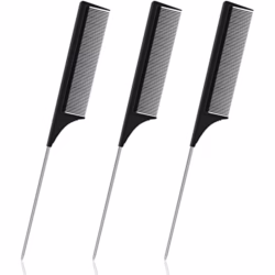 Carbon Fibre Tail Comb - 3 Piece Set, Anti Static, Heat Resistant, Fine Tooth & Teasing Comb for Women & Men, Black