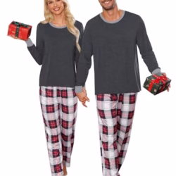 SWOMOG Matching Christmas Pyjamas for Couples Women & Men Buffalo Plaid Pjs pants Long Sleeve Holiday Family Top Sleepwear