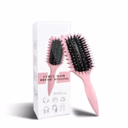 Curl Brush - Define Styling Brush with Prongs, for Combing and Shaping Men's and Women's Curls to Reduce Pulling and Curl Separation (Pink, 24cm)