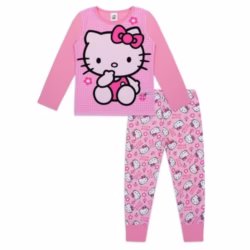 Hello Kitty Girls Pyjamas | Kids Pink Long Sleeve Cotton PJs Set | Official Nightwear | Gifts For Older Girls