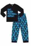 ThePyjamaFactory Boys Eat Sleep Football Repeat Long Cotton Pyjamas Blue Unisex