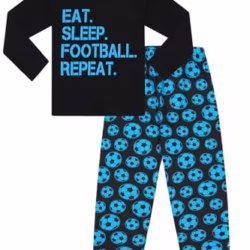ThePyjamaFactory Boys Eat Sleep Football Repeat Long Cotton Pyjamas Blue Unisex