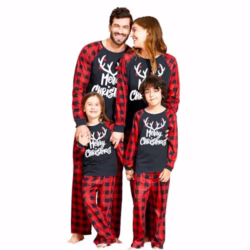 IFFEI Christmas Pyjamas Matching Family Pajamas Sets Xmas Pjs Letter Print Tops and Plaid Pants Sleepwear Nightwear for Women Men Kids Baby Pet