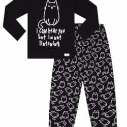 Girls I Can Hear You But I'm Not Listening Cat Long Cotton Pyjama Set