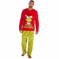 Family Matching Grinch Pyjamas Xmas Mum Dad Kids Pyjama Set Plush Fleece Long Sleeved PJ's