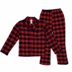 Kids Girls Boys Flannel Pyjamas Set Cotton Checked PJs Long Sleeve Top and Bottoms 2 Piece Winter Warm Loungewear Nightwear Age 7-13 Years
