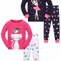 Girls Pyjamas Kids Sleepwear 100% Cotton PJs for Children Pajamas Long Sleeve 4 Pieces Set 2-12 Years