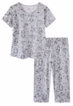 CHUNG Womens Pyjama Sets Short Sleeves Cropped Bottoms Loungewear Ladies Cotton Blend Pjs set with Funny Print UK Size 8-30