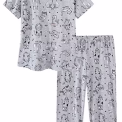 CHUNG Womens Pyjama Sets Short Sleeves Cropped Bottoms Loungewear Ladies Cotton Blend Pjs set with Funny Print UK Size 8-30